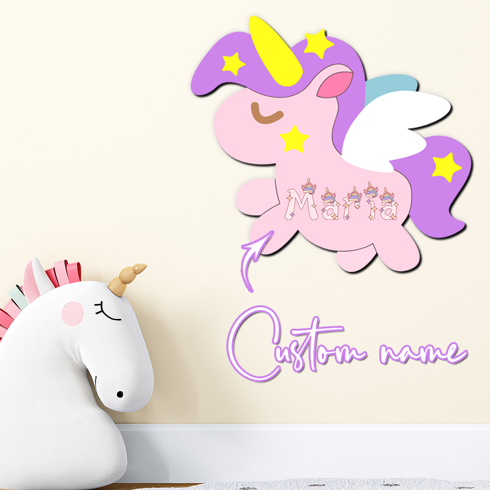 Baby Nursery Decor Girl - Personalisiertes Einhorn-Holznamensschild, 3D-Buchstabenplakette, Pastellfarben, Mädchenzimmer-Wanddekoration, Babyparty,