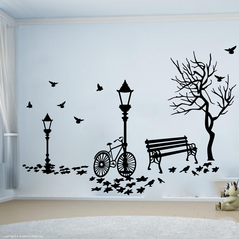 Baby Nursery Wall Lights - Moderne Herbst Landschaft Fahrrad Baum Straße