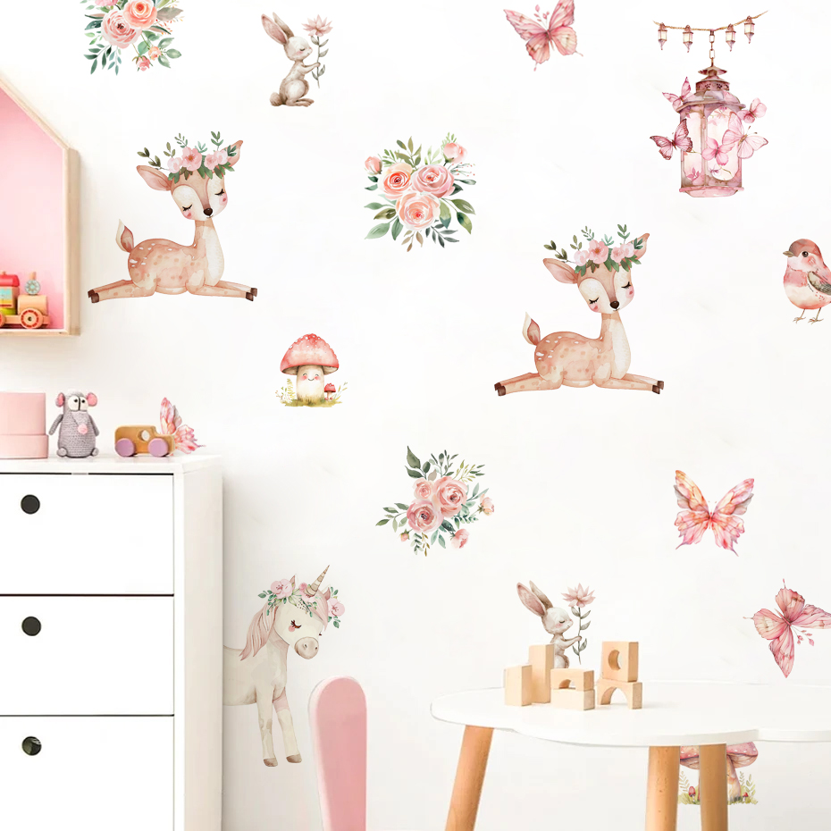 Baby Girl Nursery Quotes - Cartoon schöne Hirsch Haus Wandaufkleber für
