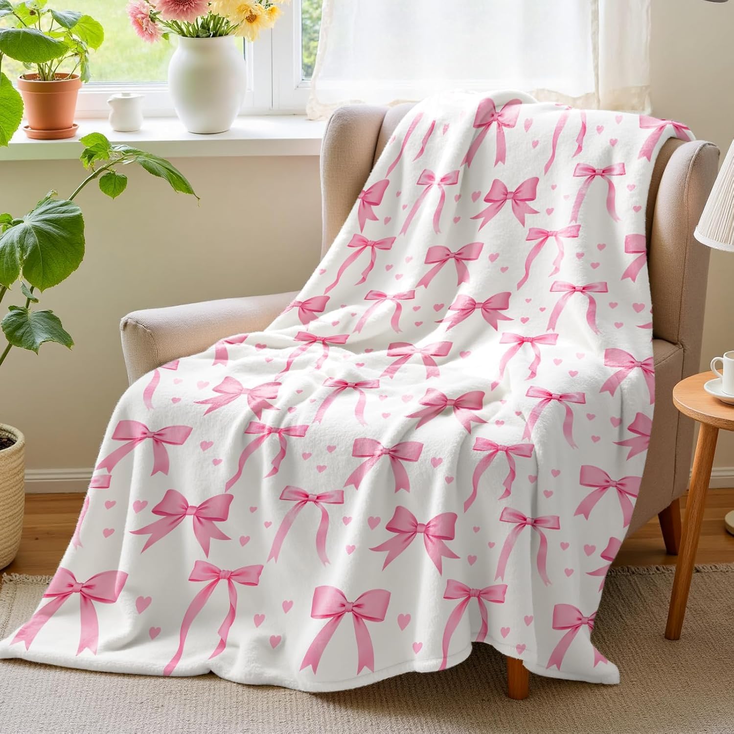 Baby Nursery Decor Girl - VIKAMA Rosa Schleifen-Decke, weich und bequem,
