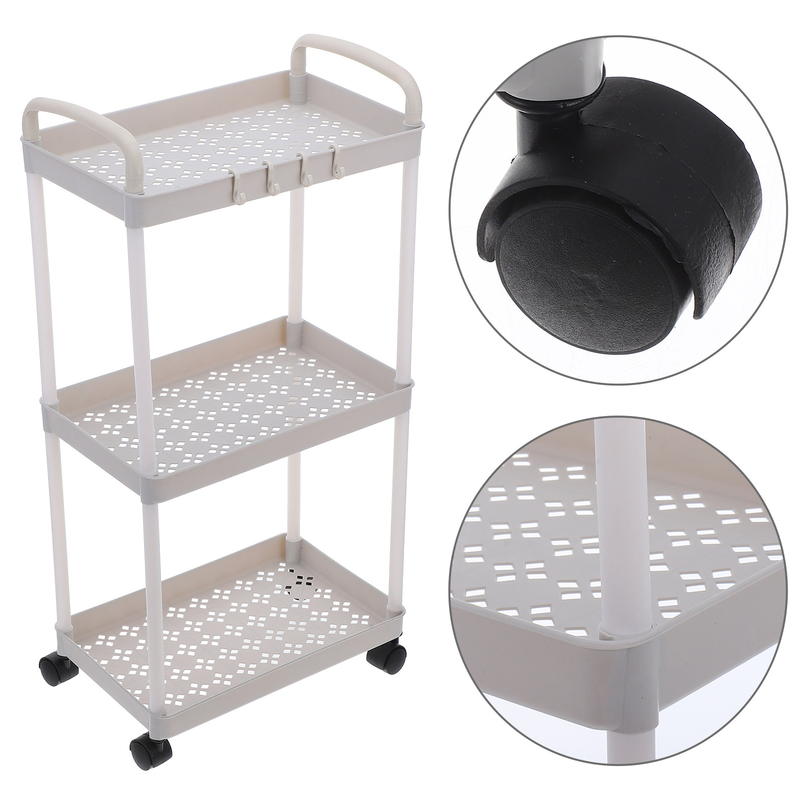 Baby Nursery Trolley - 3-stöckiger Kunststoff-Aufbewahrungswagen, rollender Mehrzweck-Organizer für Küche,