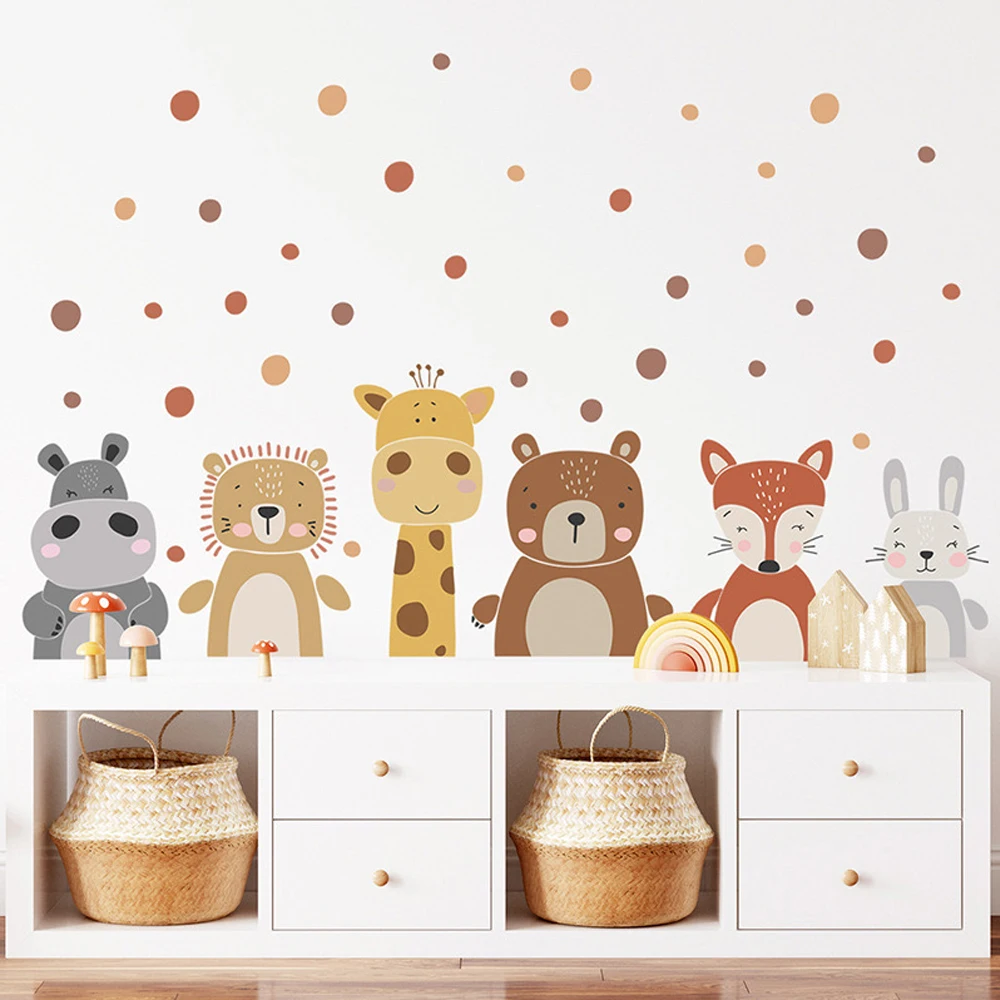 Baby Nursery Peel And Stick Wallpaper - Boho süße Giraffe Bär Tiere Punkte