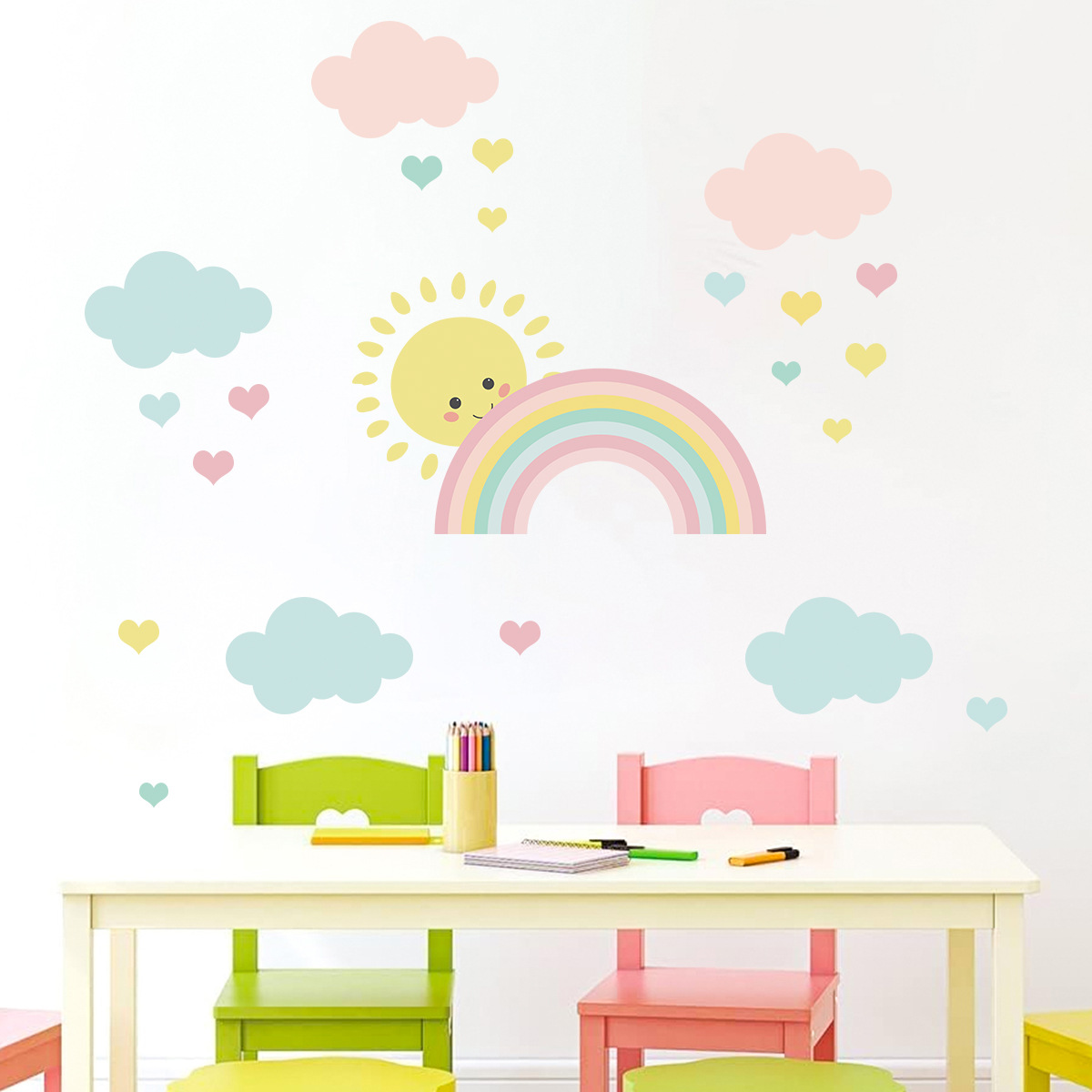 Baby Nursery Decor Girl - Cartoon Sonne Regenbogen Wolken Wandaufkleber Kinderzimmer