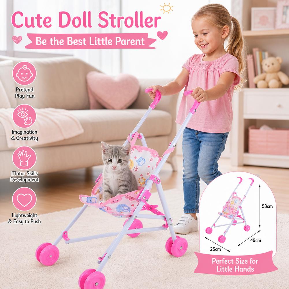 Baby Nursery Trolley - Puppenwagen Rosa Baby-Kinderwagen Interaktiver Handwagen Faltbarer