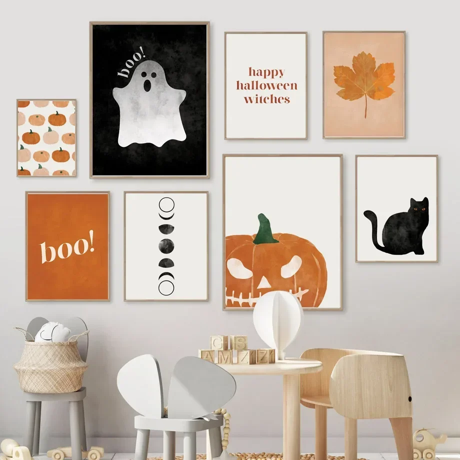 Baby Nursery Decor Girl - Katze Halloween Soul Kürbis Wandkunst Leinwandgemälde