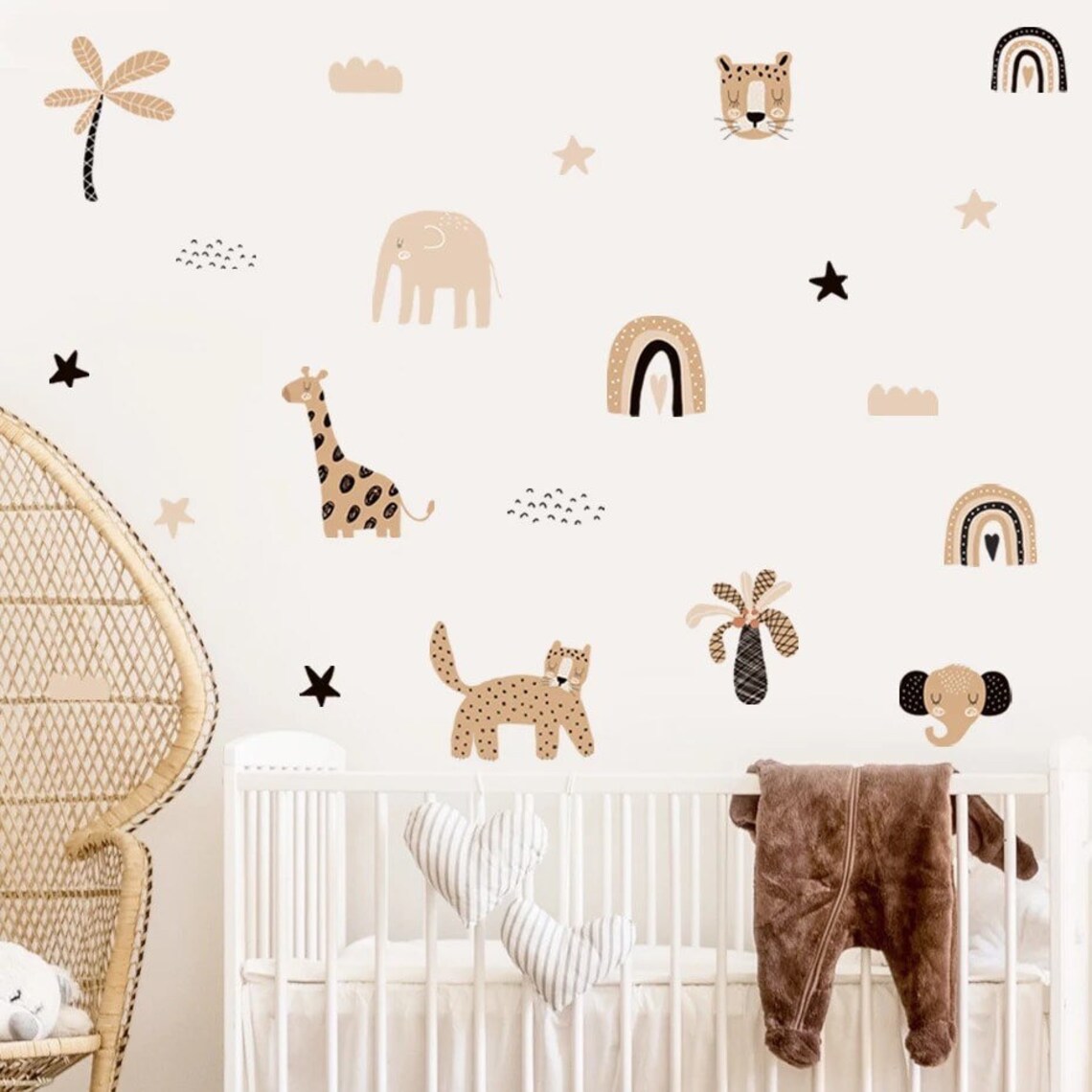 Baby Nursery Decor Girl - Boho Cartoon Regenbogen Stern Niedliche Tiergesichter