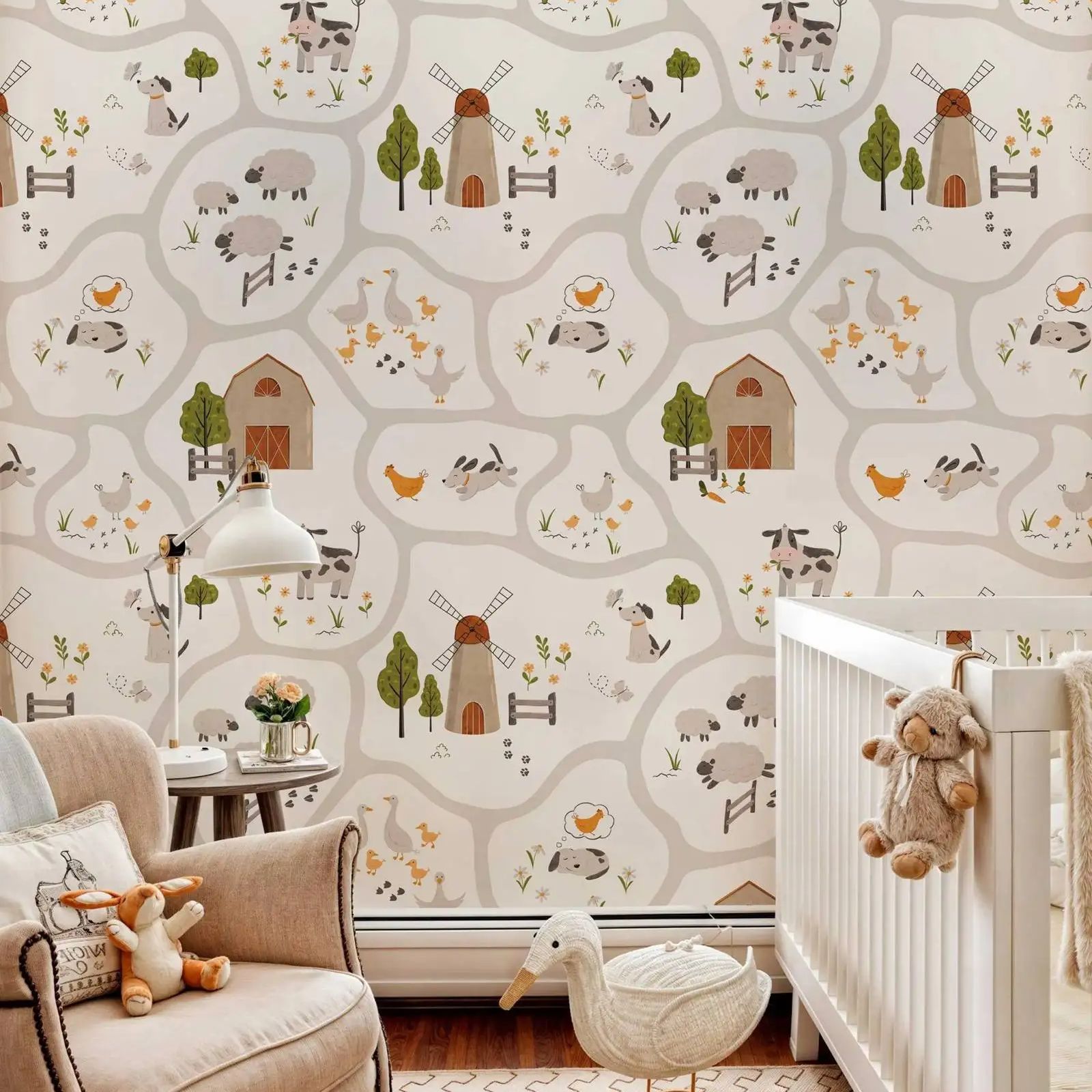 Niedliche Bauernhoftiere-Kinde – Baby Nursery Peel And Stick Wallpaper Bewertung und Preis