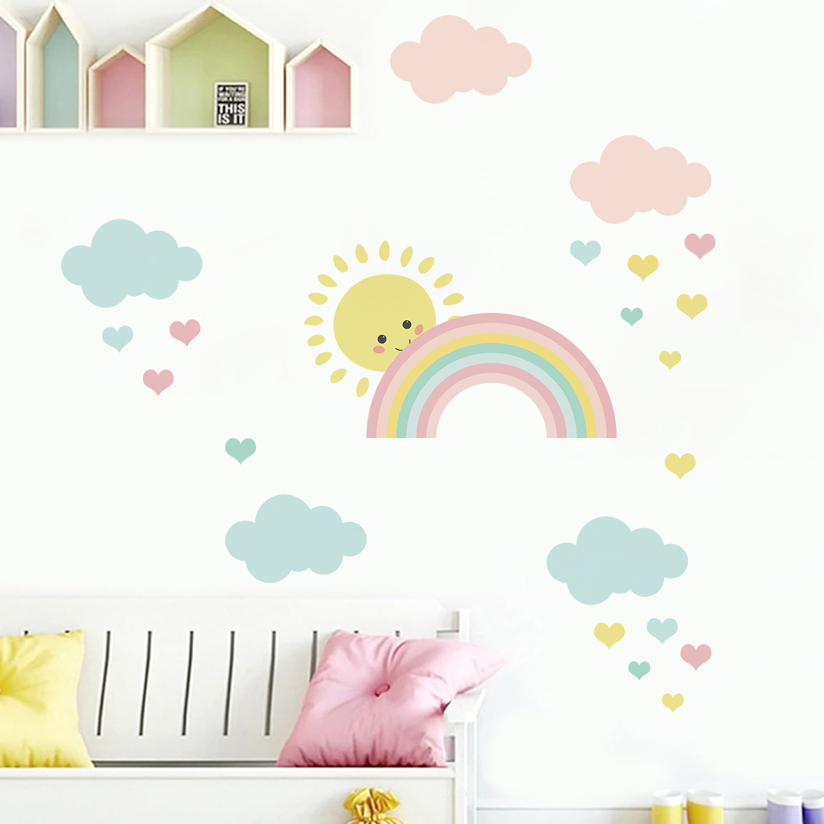 Cartoon Sonne Regenbogen Wolke – Baby Nursery Decor Girl Bewertung und Preis
