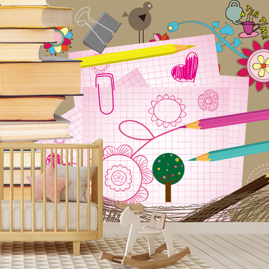Cartoon-Bücherzeichnung, einfa – Baby Nursery Peel And Stick Wallpaper Bewertung und Preis